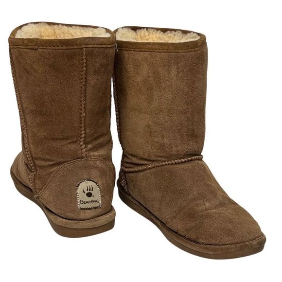 BearPaw Brown Suede Emma Short Shearling Lined Wool Insulated Boots sz 9 - Picture 2 of 12